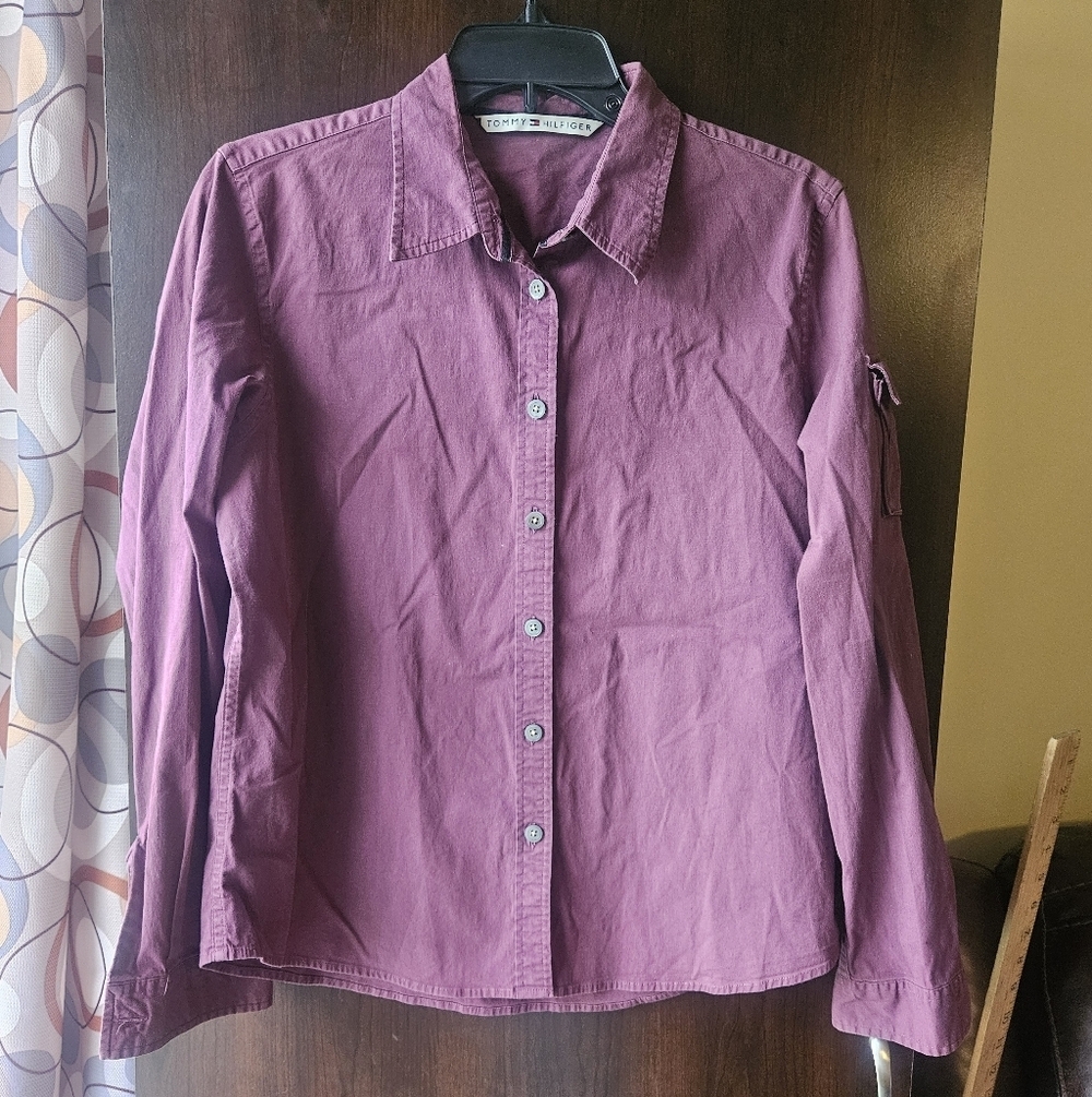 Tommy Hilfiger Deep Maroon Women's Button Down Top Size XL